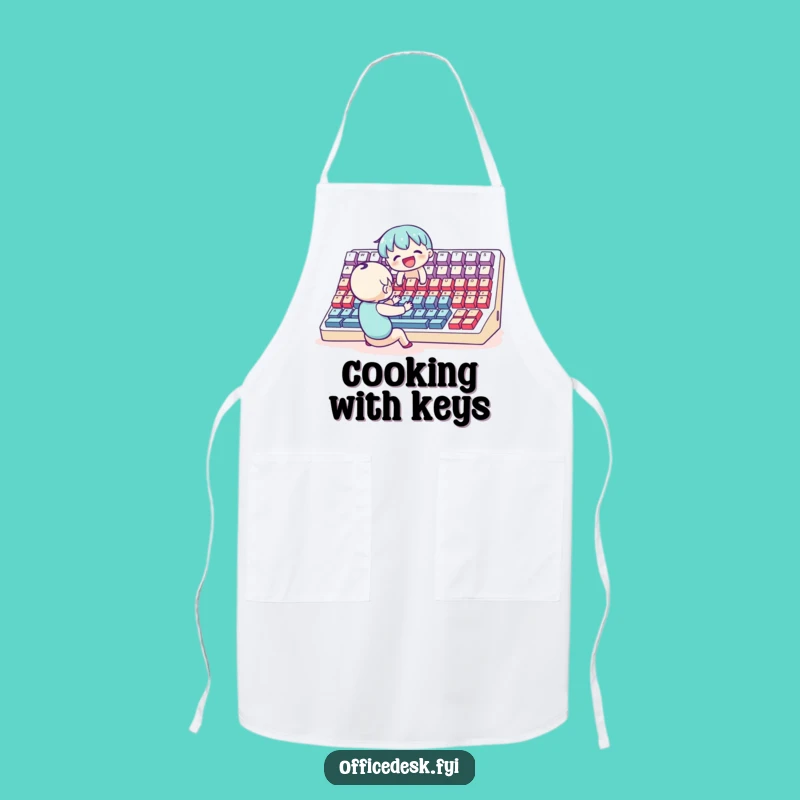 Funny Digital Chef Apron: Joyful Character Typing Gigantic Keyboard, Humorous Funny Gift