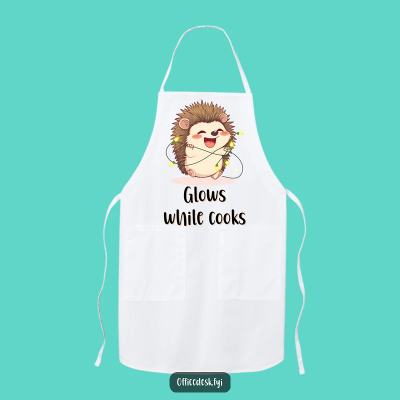 Funny Hedgehog Fairy Lights Apron - Whimsical Kitchen Wear for Festive Cooks