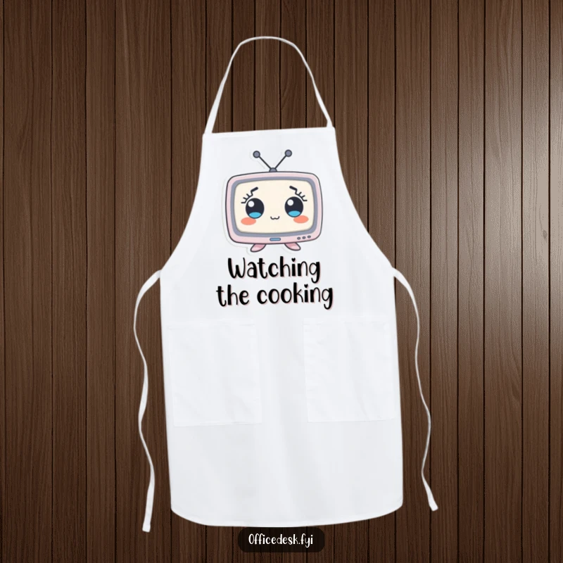 Funny apron featuring a small monitor character with massive, wide eyes, showcasing a funny and expressive kitchen accessory.