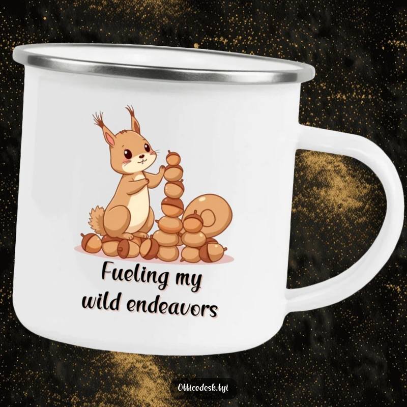 Funny Squirrel Acorn Camping Mug: A determined squirrel stacking acorns, perfect for enjoying coffee or tea outdoors with a humorous touch.