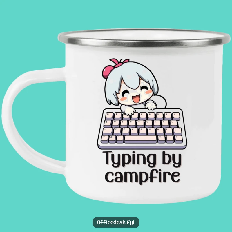 Funny Campfire Keyboard Mug: Character Typing Humor for Outdoor Adventures!