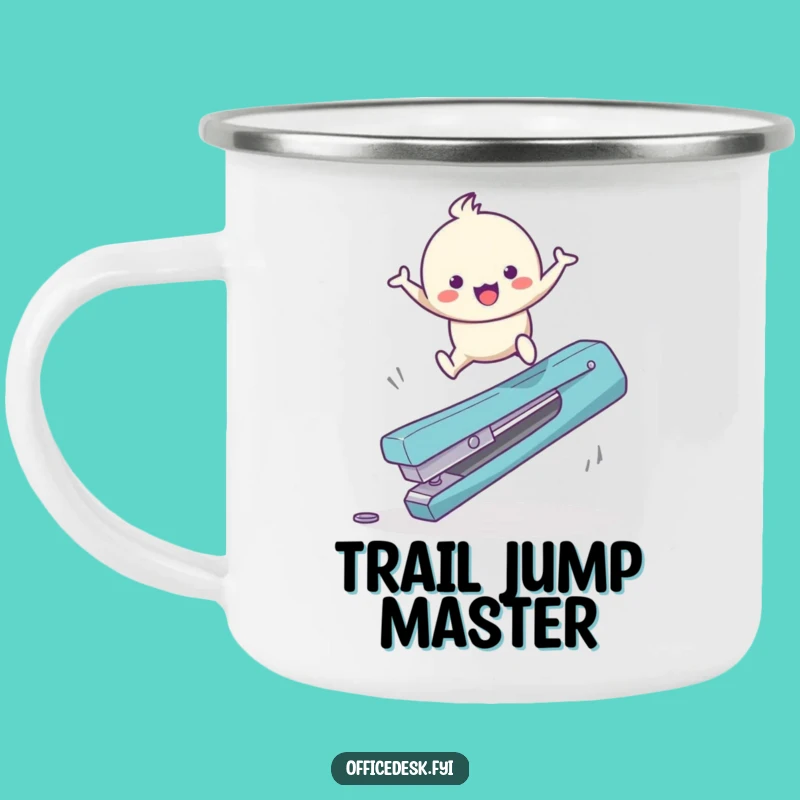 Funny Trail Blazer Mug: Happy Character Leaping Obstacles, Adventurous Funny Gift