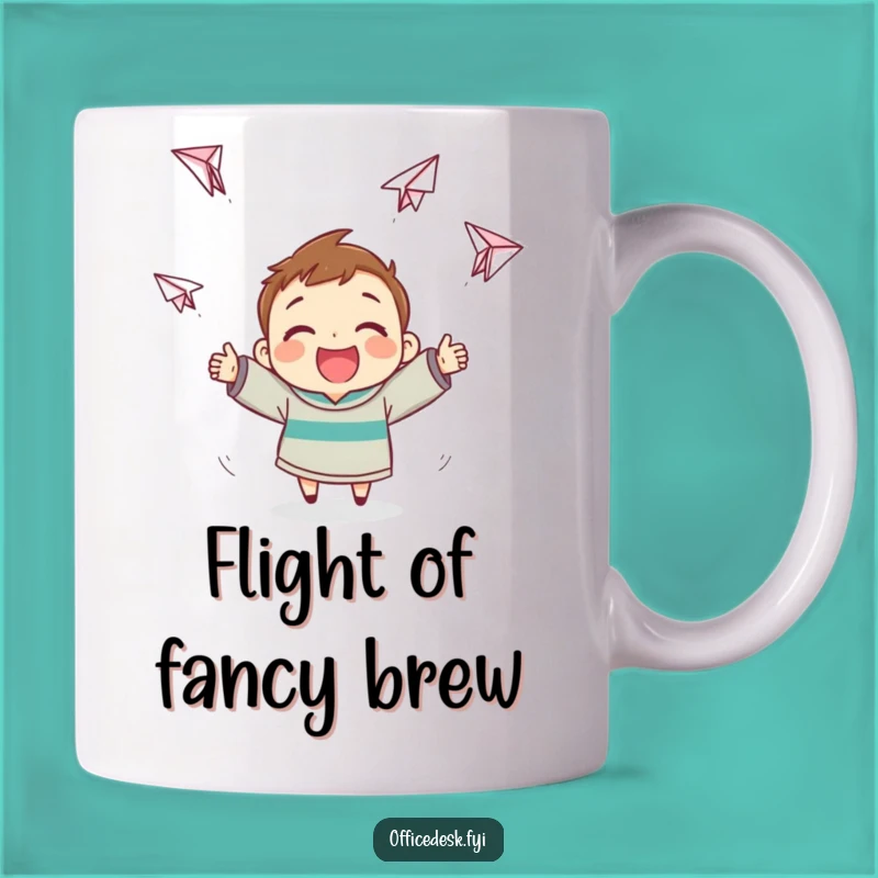 Funny Paper Airplane Mug - Cheerful Character's Erratic Flights, Perfect Funny Gift