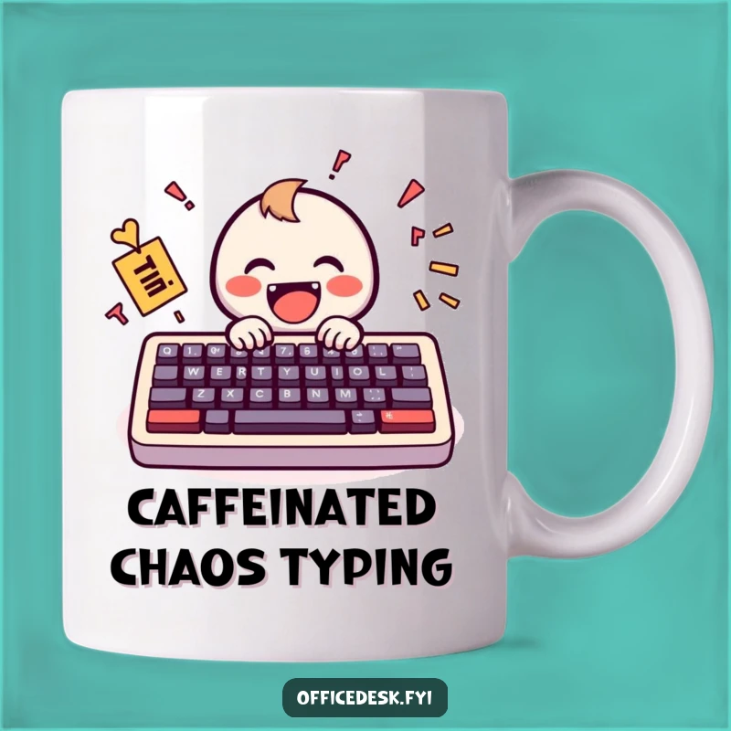 Funny Keyboard Chaos Mug: Happy Message Humor, Perfect Tech Gift