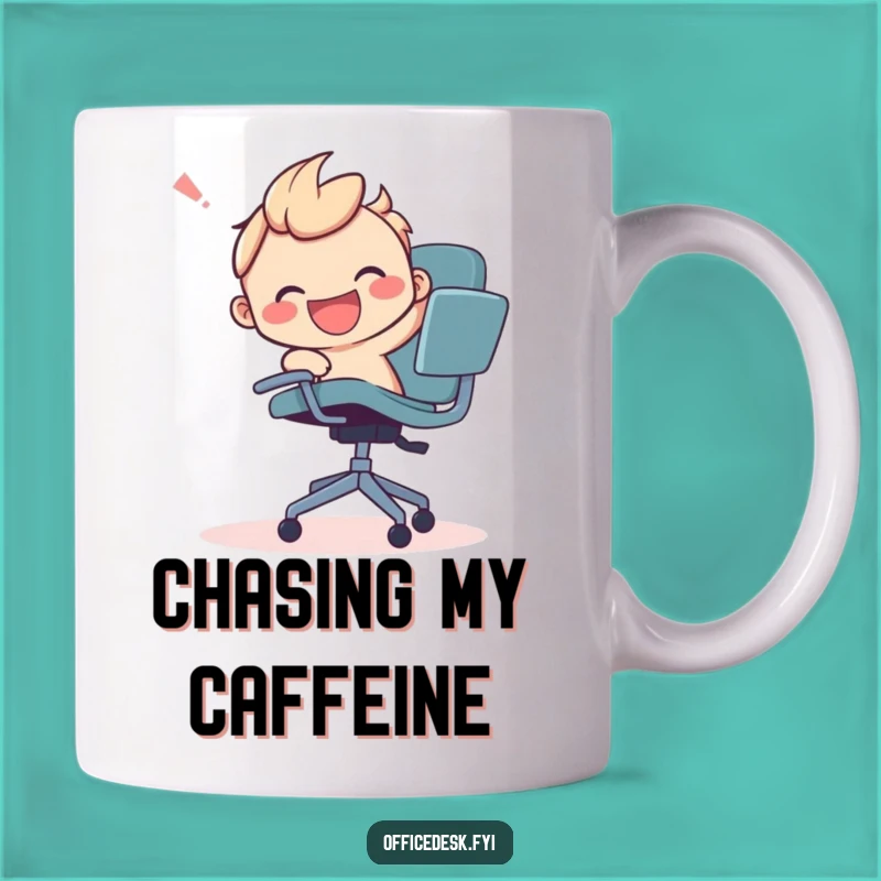 Funny Office Chair Chase Mug - Hilarious Gift for Workplace Adventures
