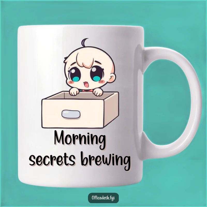 Funny Secret Hunter Mug: Excited Character Finds Hidden Desk Drawer, Perfect Funny Gift