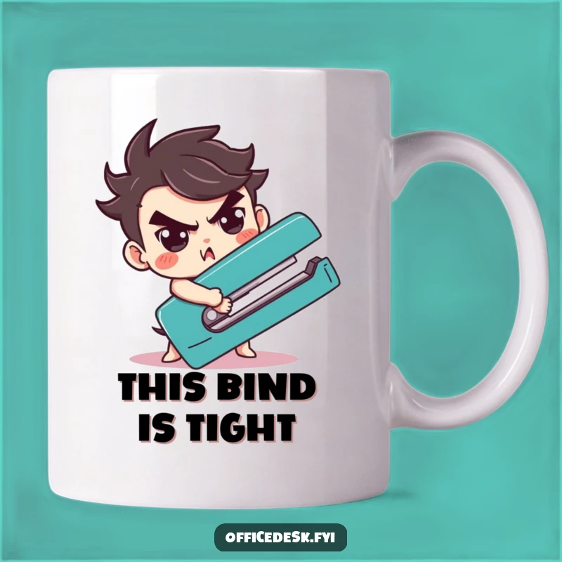 Funny Stapler Wrestling Mug: Determined Character's Hilarious Office Battle