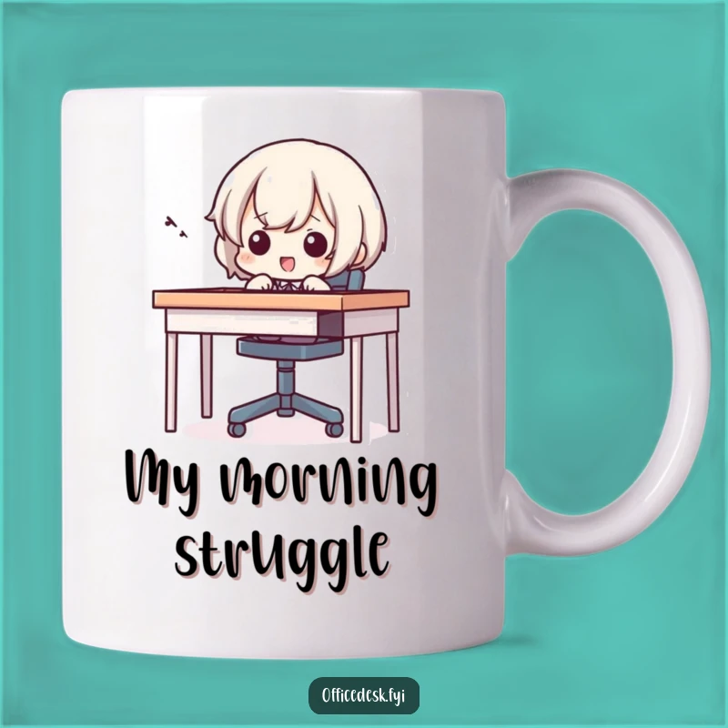 Funny Desk Chair Struggle Mug: Tiny Character Squeal, Office Humor Gift