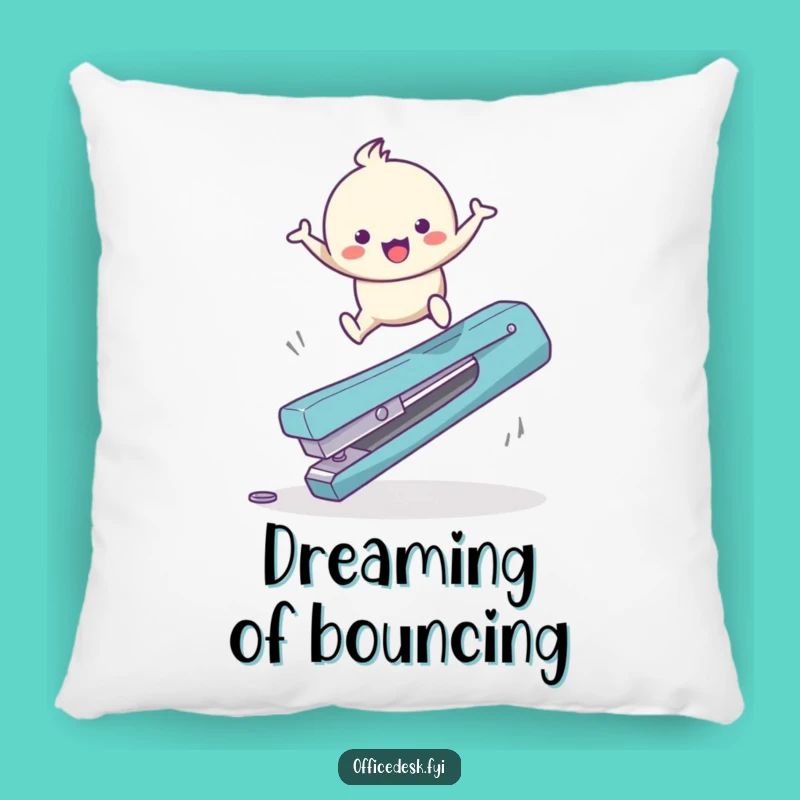 Funny Desk Dash Pillow: Happy Character Leaping Stapler, Comfy Funny Gift