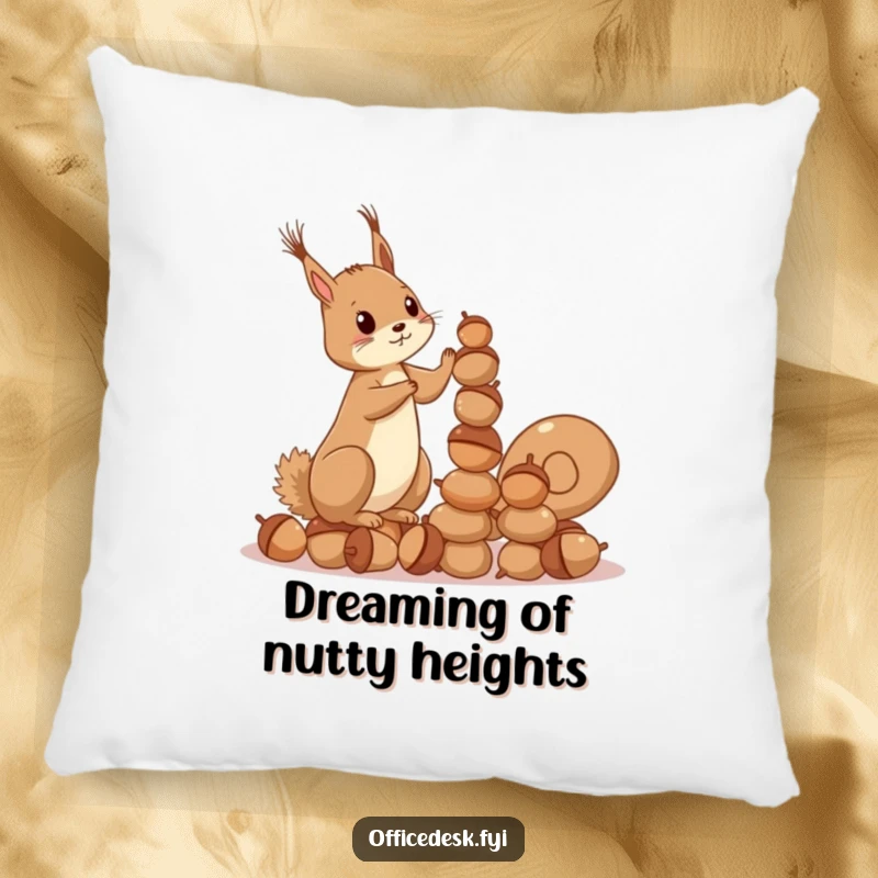 Funny Squirrel Acorn Pillow: A soft cushion featuring a determined squirrel stacking acorns, bringing cozy ambition and humor to any seating area.