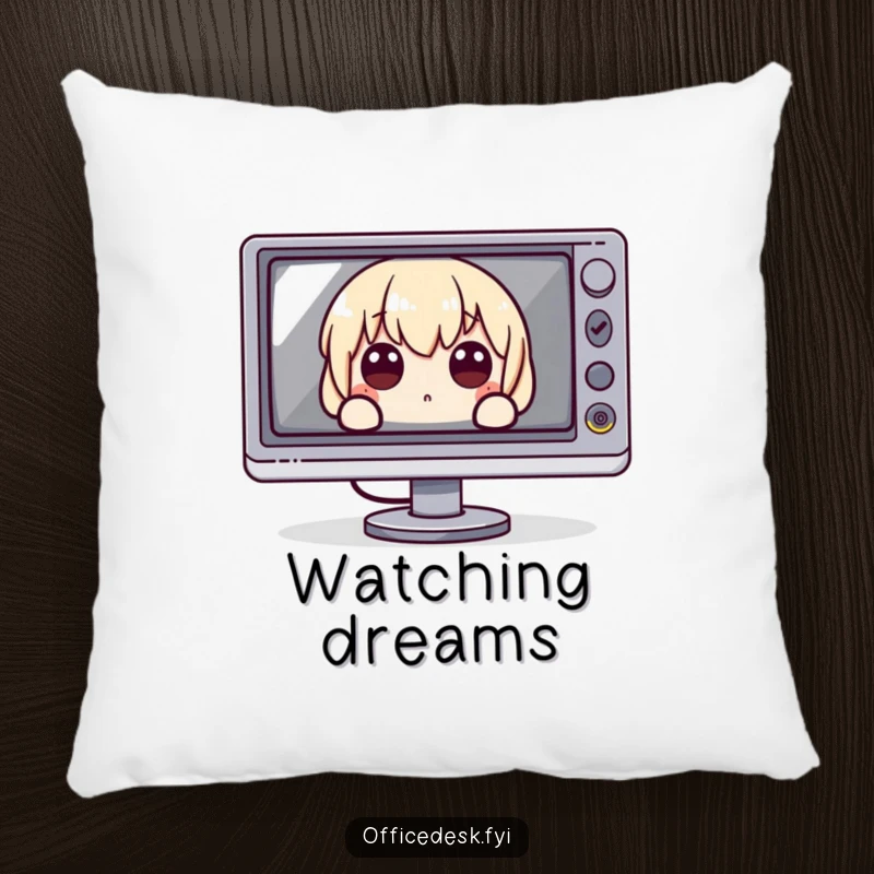 Funny Pillow: A character peeking with wide eyes from behind a giant monitor, designed for humorous comfort and decor.