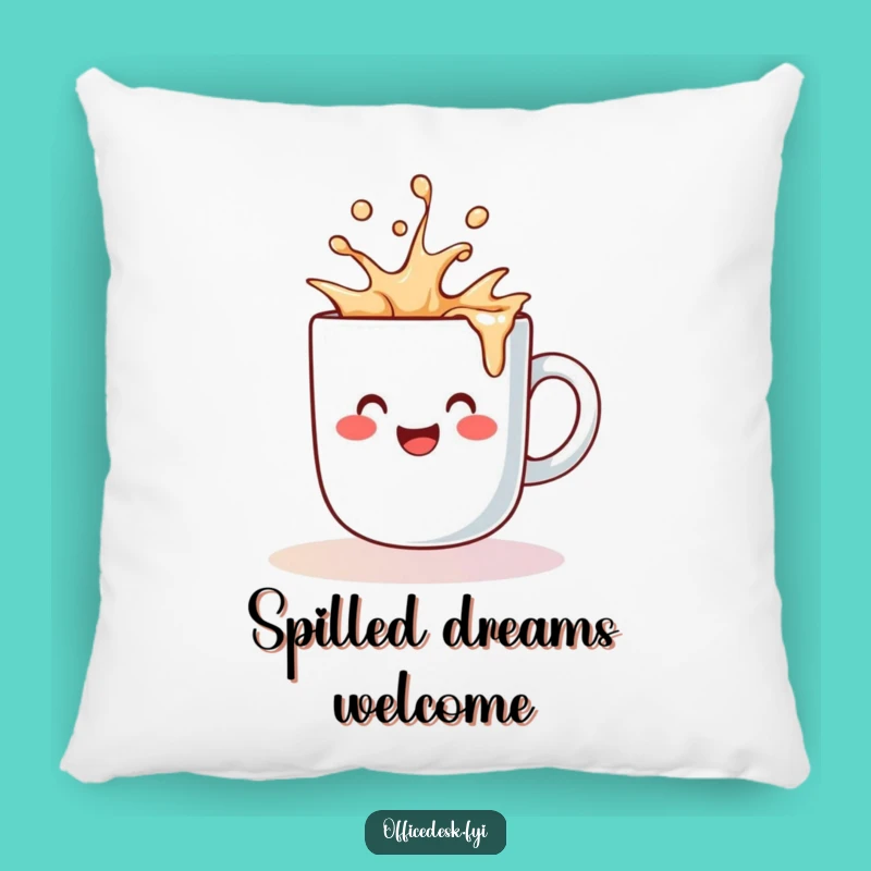 Funny Coffee Mug Spill Pillow - Cozy Comfort with Cheerful, Happy Vibes