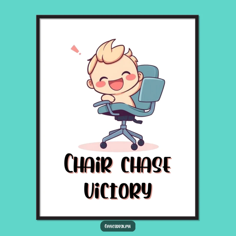 Funny Office Chair Chase Digital Print - Instant Playful Workspace Art