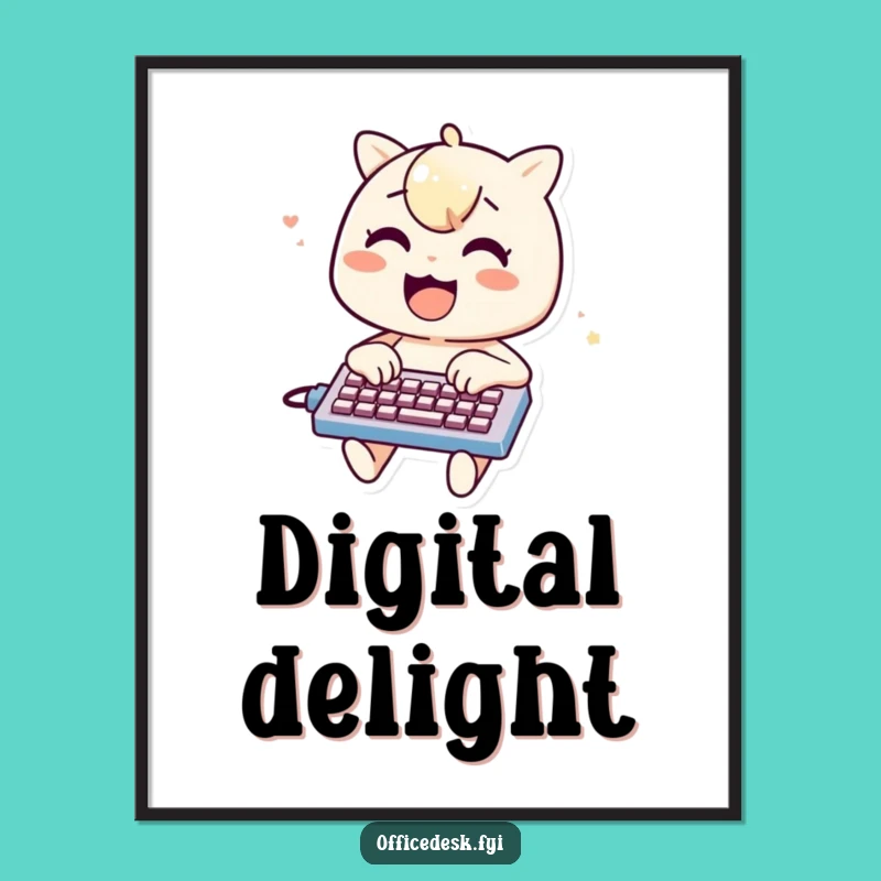 Typing Fun Digital Art: Cheerful Character on Mini Keyboard, Instant Funny Gift