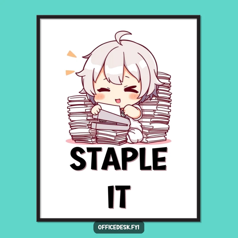 Funny Digital Art: Winking Stapler Tackles Tasks - Print Gift!