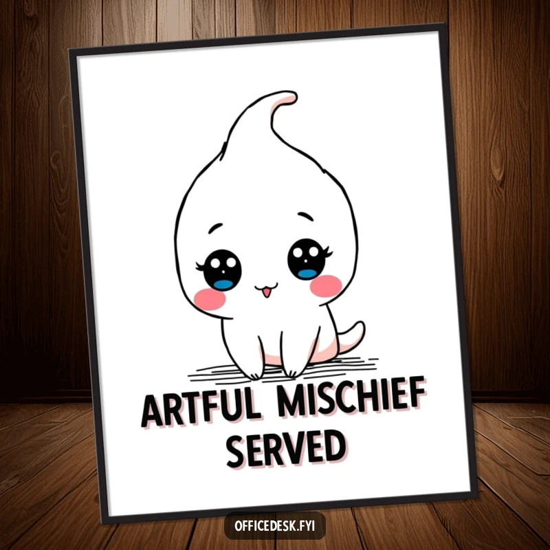 Funny digital art print of a kawaii pen character drawing a doodle with a flourish, embodying artistic fun.