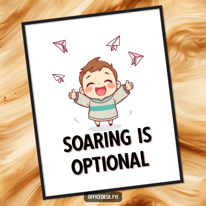 Funny Paper Airplane Digital Art Print: Cheerful character making paper airplanes that soar erratically, ideal funny gift.