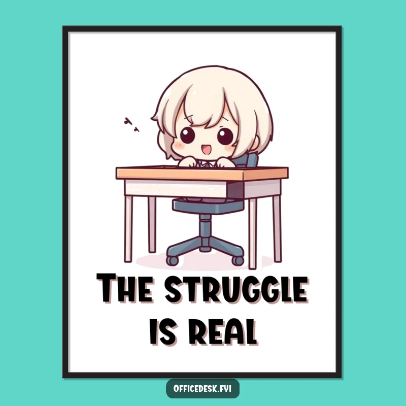 Funny Struggle Art Print: Tiny Character Chair Squeeze Digital Download, Gift