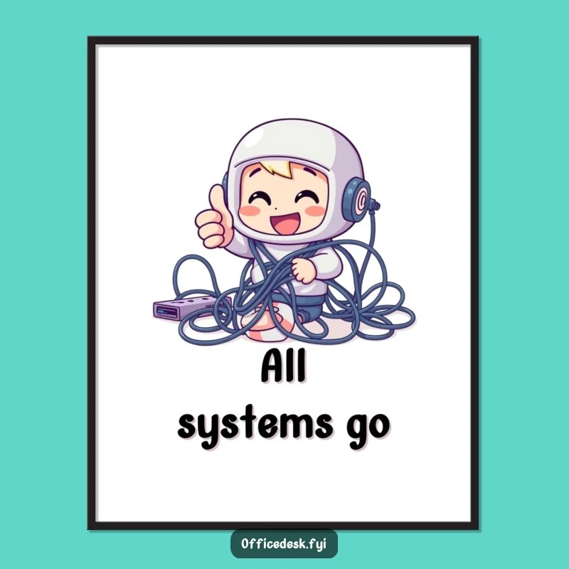 Funny Tech Struggle Art Print: Cheerful Character Decor for Geeky Walls