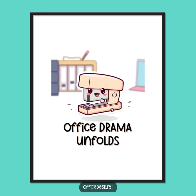 Funny Tiny Stapler Zipping Digital Art - Instant Office Humor for Your Walls