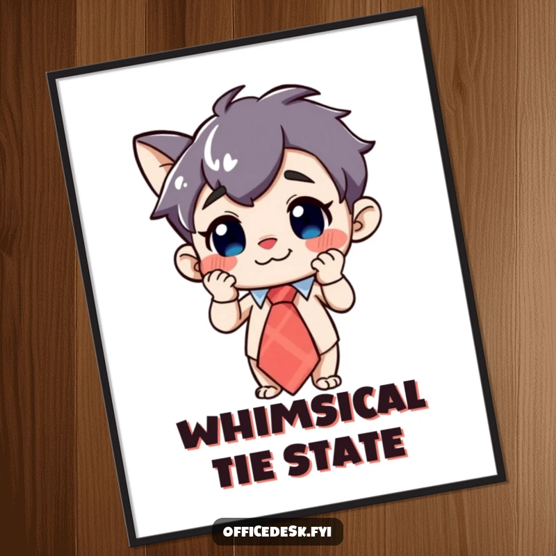 Funny Character Digital Art Print: A curious character with a grin, adjusting a large, whimsical tie, perfect for instant decor.