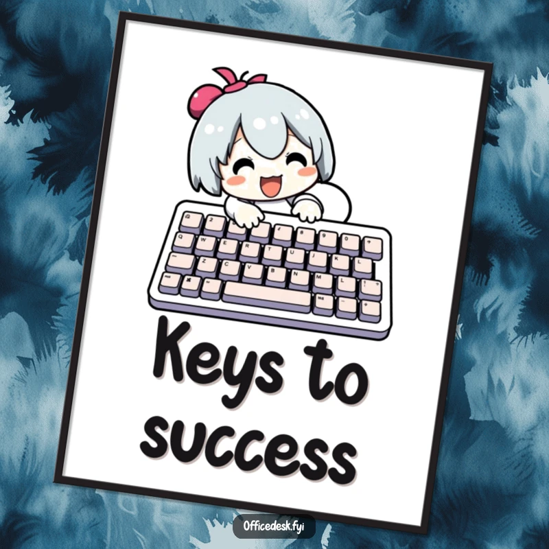 Funny Digital Art Print: Character typing on a giant keyboard with intense focus, conveying tech-related humor and personality. A unique funny gift.