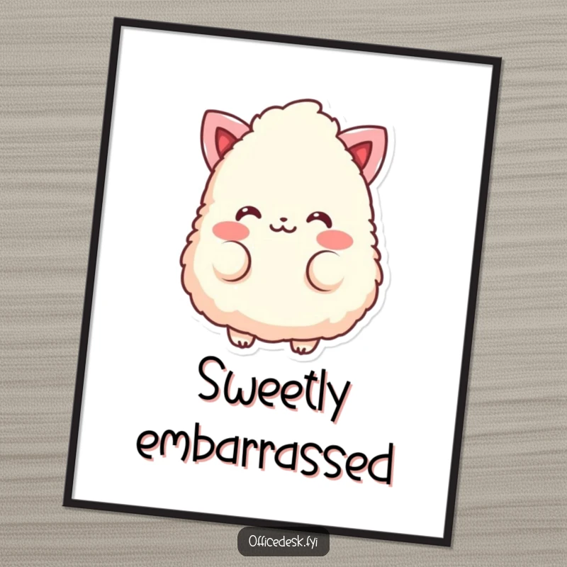 Funny digital art print of a fluffy eraser character with rosy cheeks, blushing adorably.