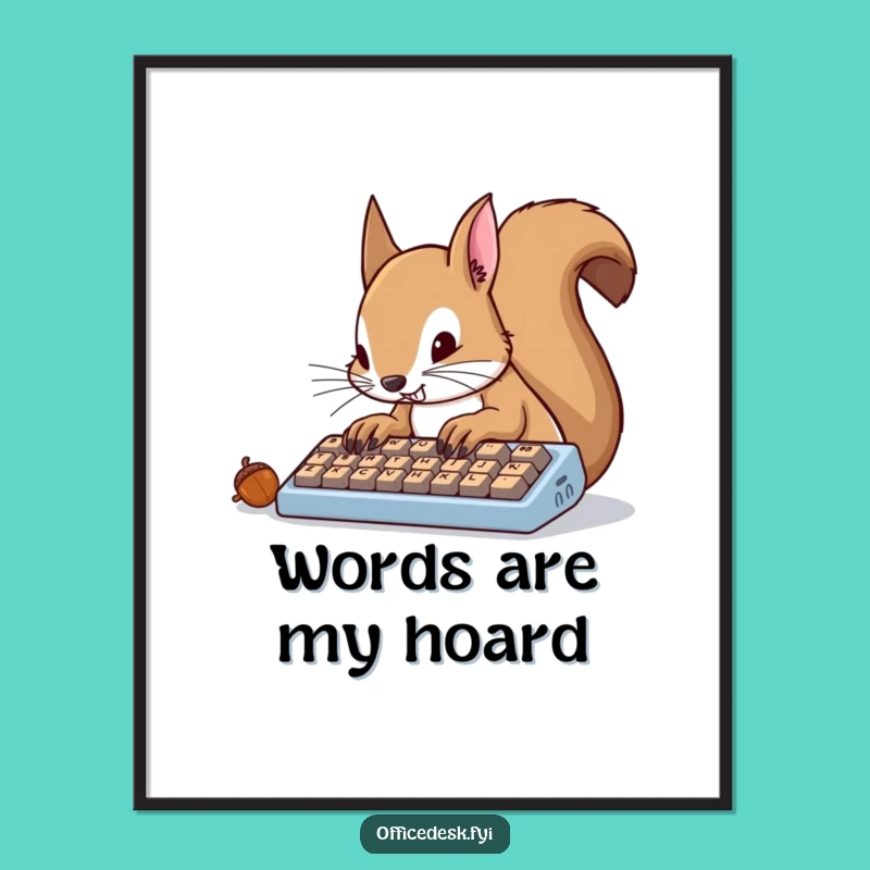 Funny Squirrel Typing Digital Print: Determined Art for Instant Workspace Decor