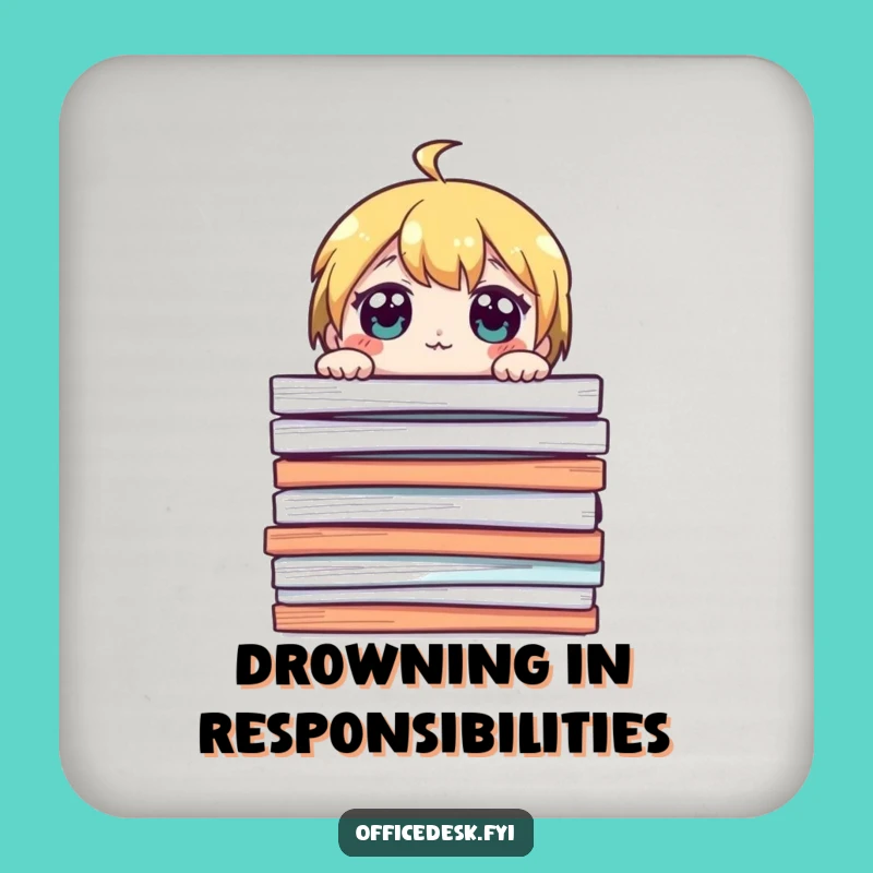 Funny Overwhelmed Papers Coaster - Protect Surfaces with Relatable Office Humor