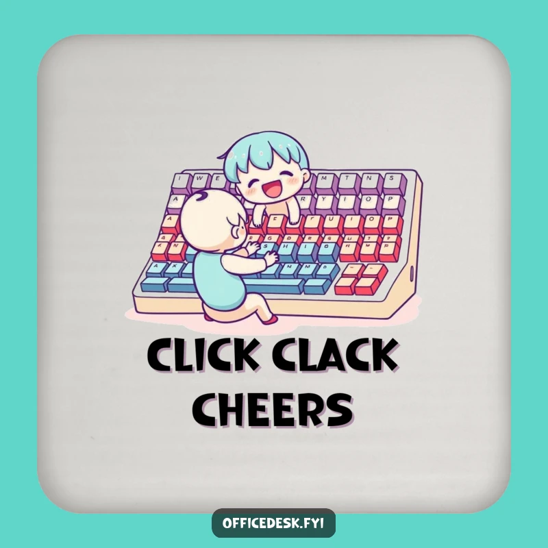Funny Typing Hero Coaster: Joyful Character at Big Keyboard, Durable Funny Gift