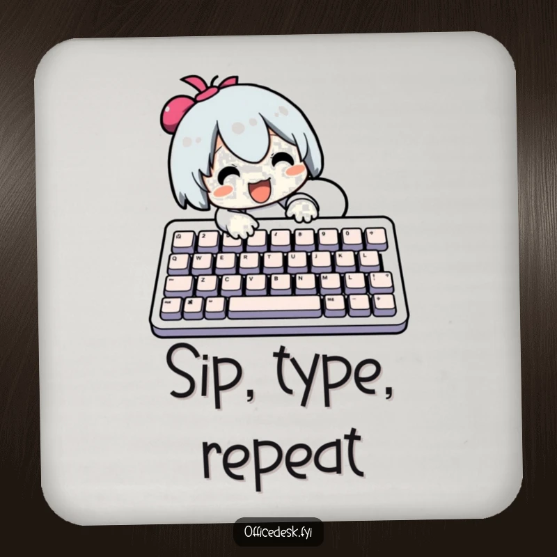 Funny Drink Coasters: Character typing on a comically large keyboard, adding a pop of tech humor to any surface. Great funny gift.