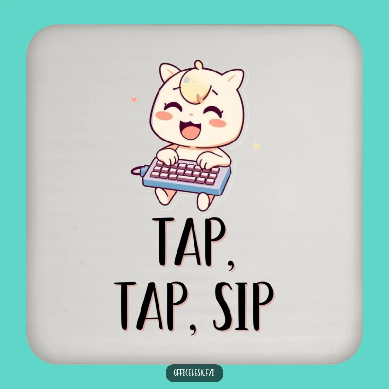 Typing Fun Drink Coaster: Cheerful Character on Mini Keyboard, Protect Surface Funny Gift