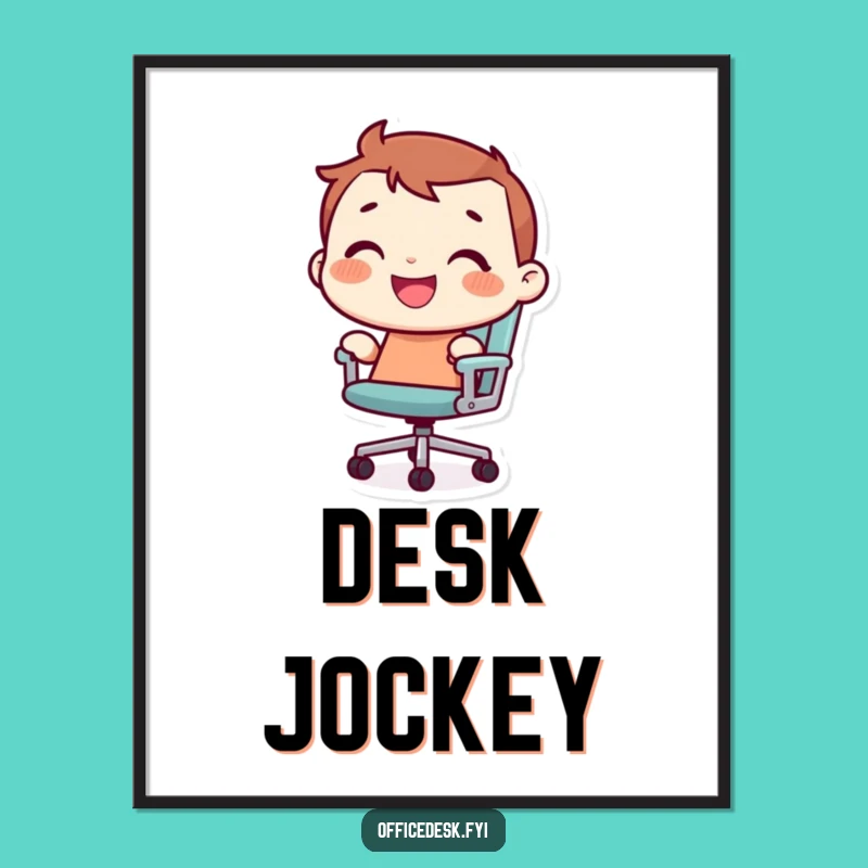 Funny Office Chair Rider Poster: Tiny Character's Joyful Desk Art