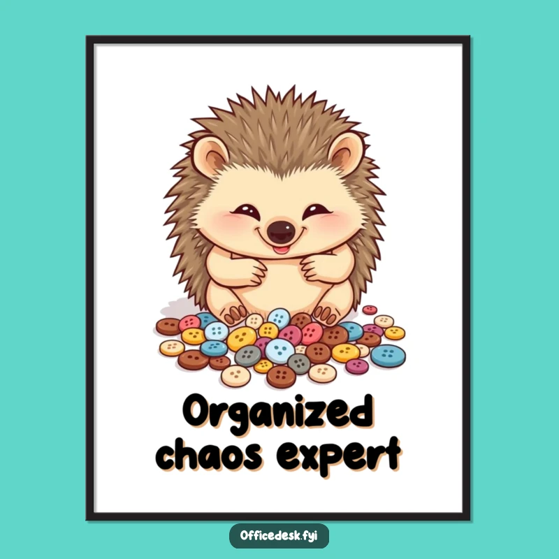 Funny Hedgehog Button Collector Poster: Adorable Wall Art for a Cheerful Home