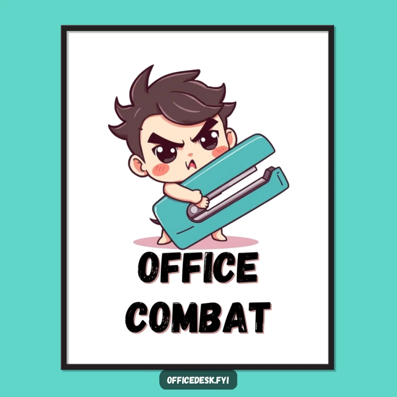 Funny Stapler Wrestling Poster: Office Art with Determined Humor