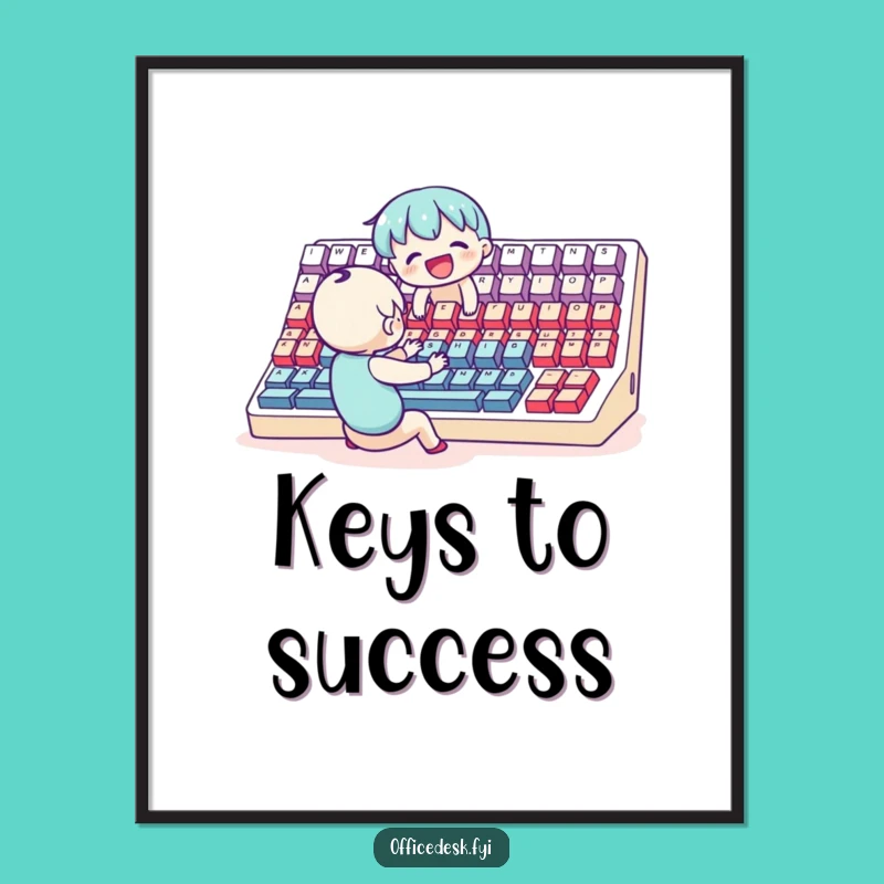 Funny Typing Zone Poster: Joyful Character at Giant Keyboard, Motivational Funny Gift