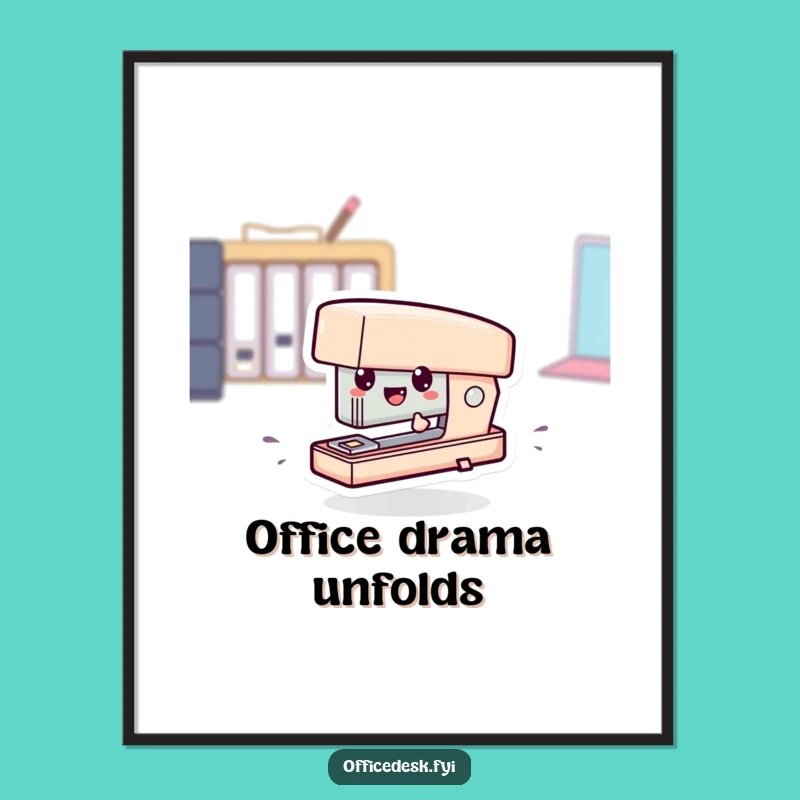 Funny Tiny Stapler Zipping Poster - Dynamic Desk Art for a Humorous Workspace