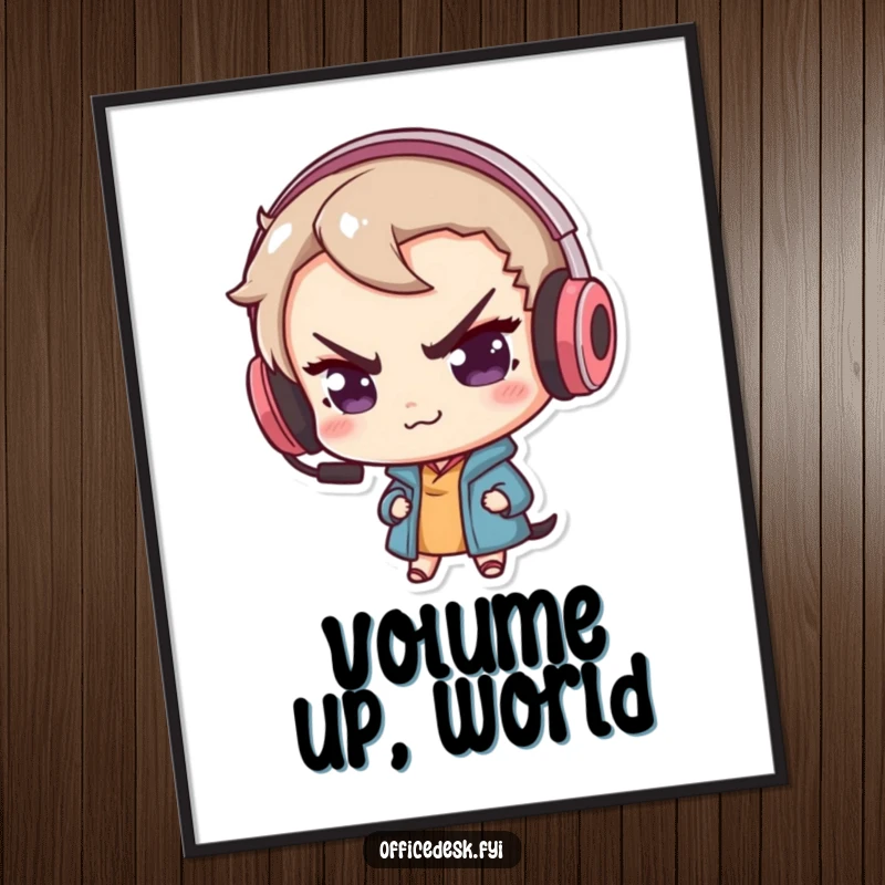 Funny poster art of a cute hamster with a mischievous smirk, wearing an oversized gaming headset, celebrating gaming culture.