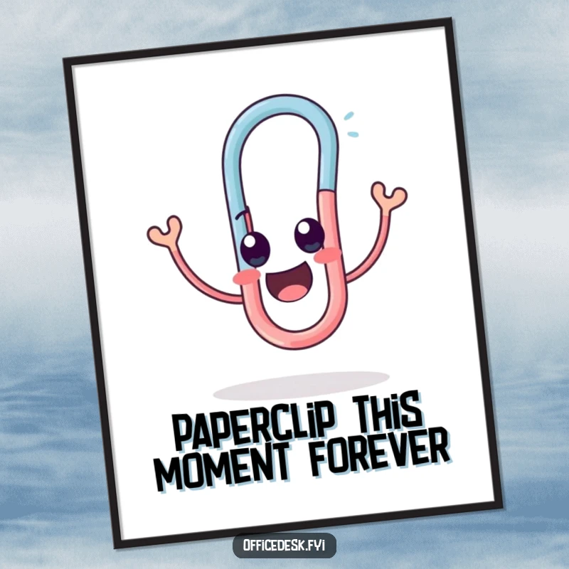 Funny Free Printable Wall Art: A whimsical paperclip character twisting into an amusing shape, full of pure joy and delight.