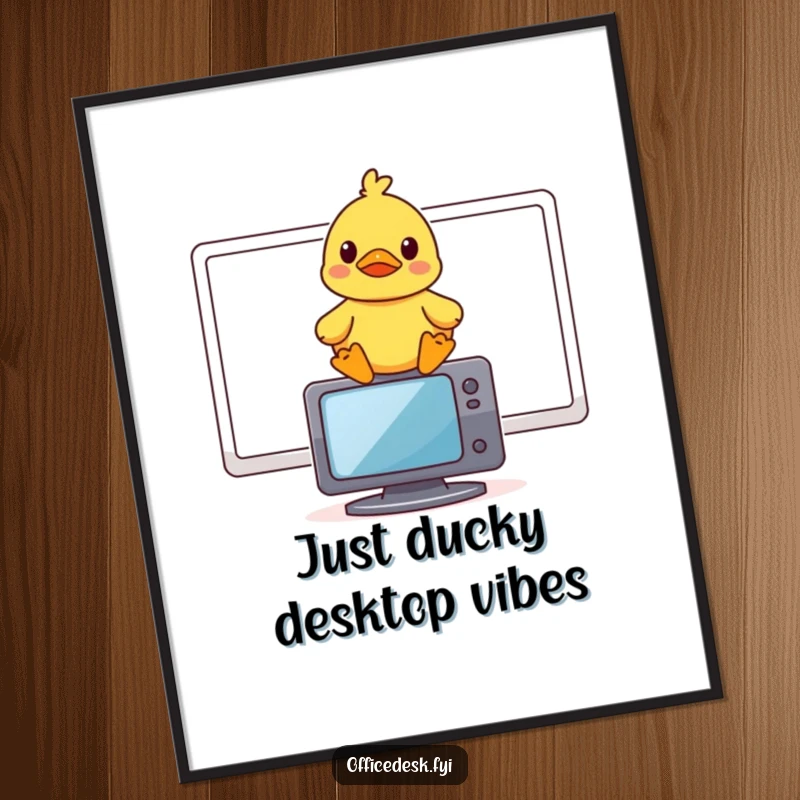 Funny Free Printable Wall Art: A charming rubber duck character perched on a computer monitor, exuding an aura of amused observation.