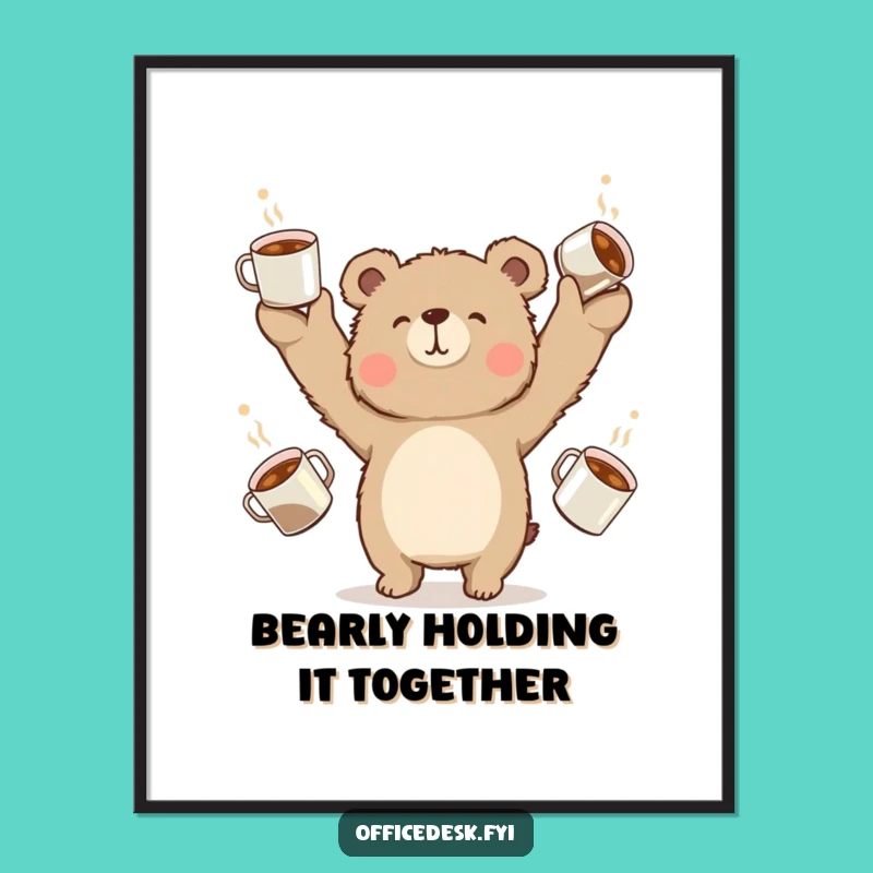 Funny Free Printable Bear Wall Art: Coffee Juggling Bear Art, Hilarious Downloadable Decor Gift