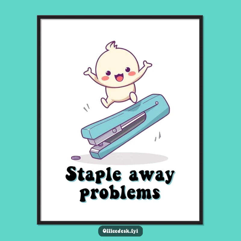 Funny Free Printable Wall Art: Character Leaping Over Giant Staple Remover