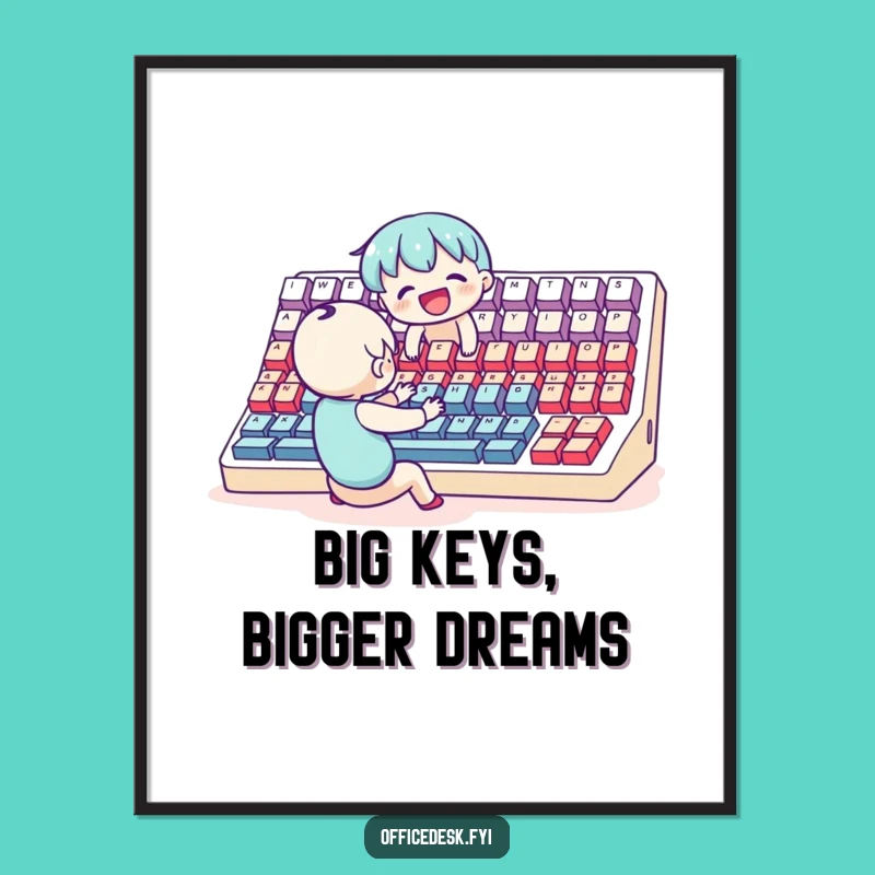 Funny Free Printable Wall Art: Joyful Typist at a Giant Keyboard