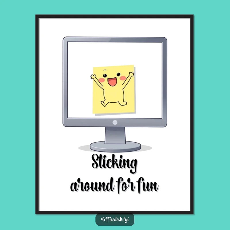 Funny Free Printable Wall Art: Leaping Sticky Note, Humorous Downloadable Decor