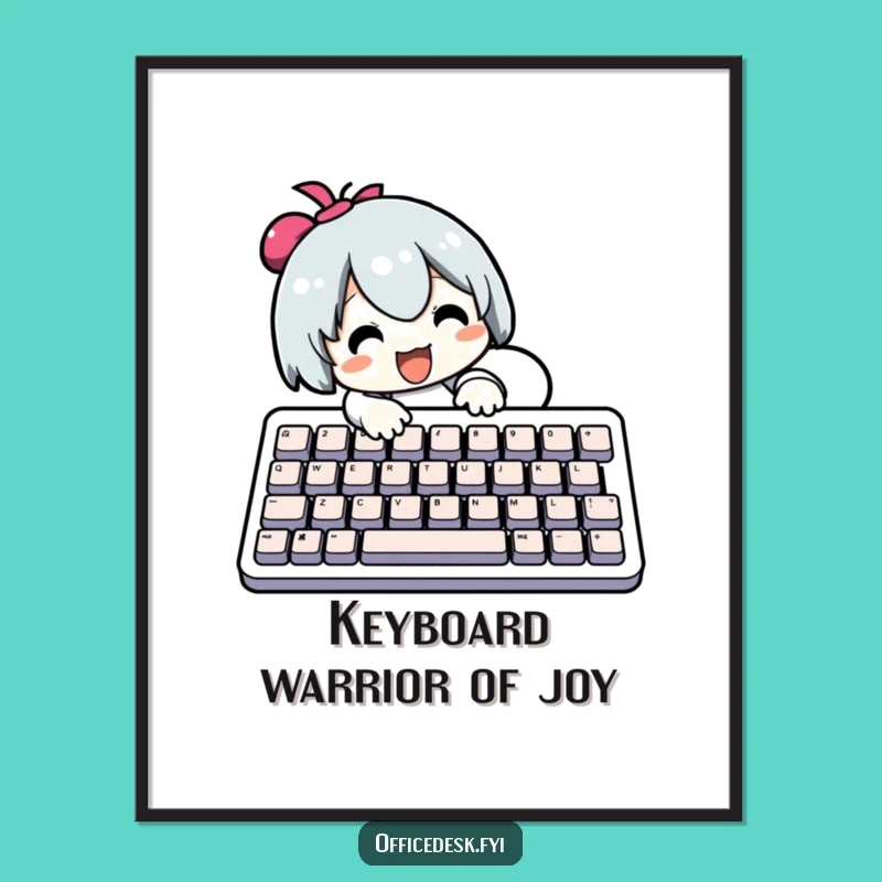 Funny Free Printable Wall Art: Typing Character, Comically Large Keyboard, Quirky Downloadable Decor
