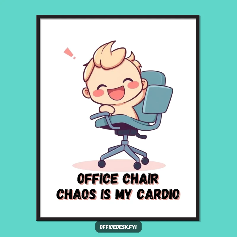 Free Printable Funny Office Wall Art: Chair Chase Humorous Downloadable Decor