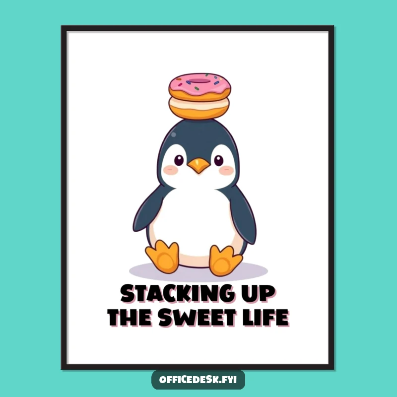 Funny Free Printable Penguin Wall Art: Donut Penguin Art, Hilarious Downloadable Decor Gift