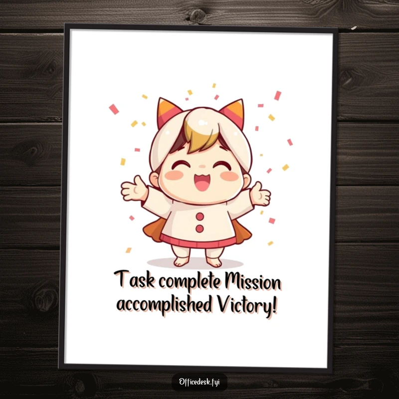 Funny Free Printable Wall Art: A character covered in confetti, joyfully celebrating the completion of a daunting task.