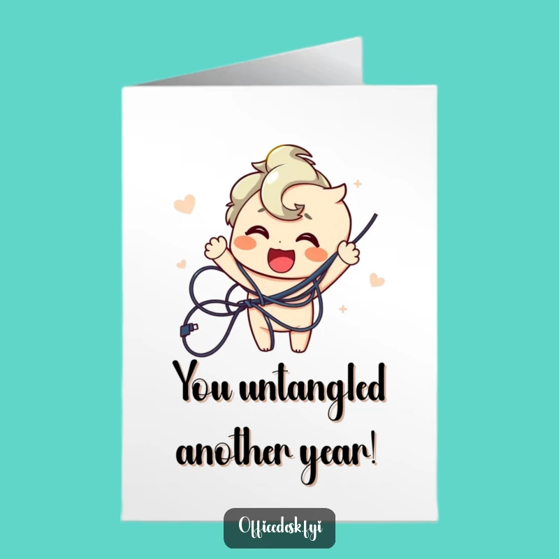 Free Printable Birthday Card: Wire Untangler Character Downloadable Funny Gift