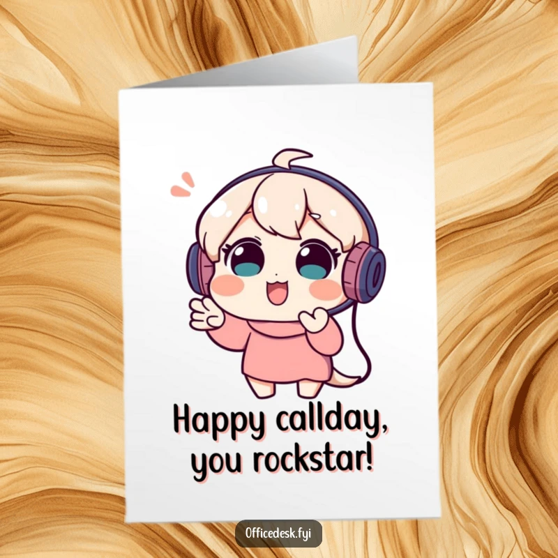 Funny Free Printable Birthday Card: Playful Character in Headset Gesturing Wildly on Video Call